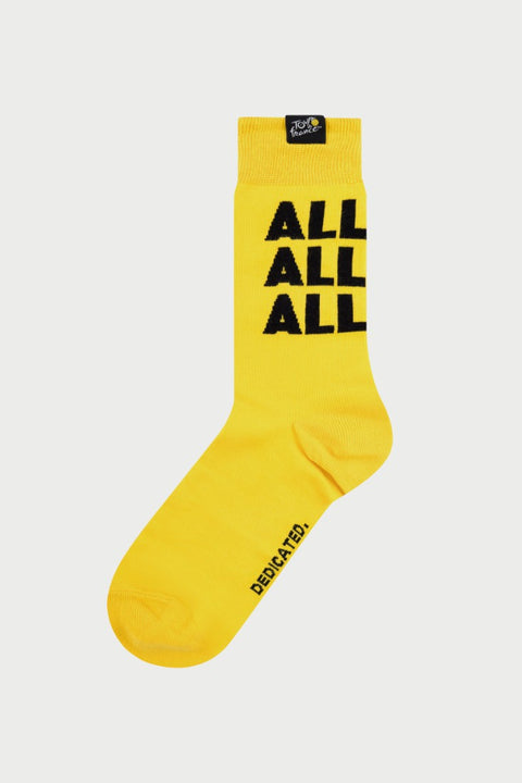 DEDICATED x Tour de France – Gelbe Socken mit Allez! Allez! Allez! Intarsie