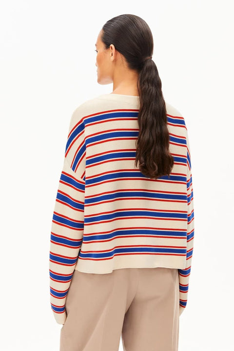 Nachhaltiger Strickpullover Merinaa Stripes Mock-Ausschnitt