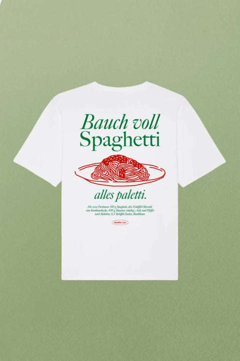 Bauch voll Spaghetti T-Shirt - Bio-Baumwolle, Unisex, Weiß