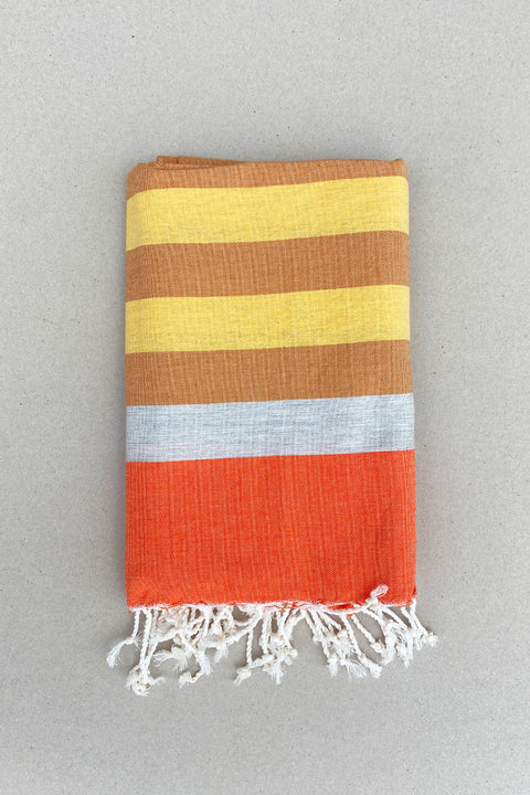 Fouta Hamamtuch in Orange, Gelb, Braun und Grau