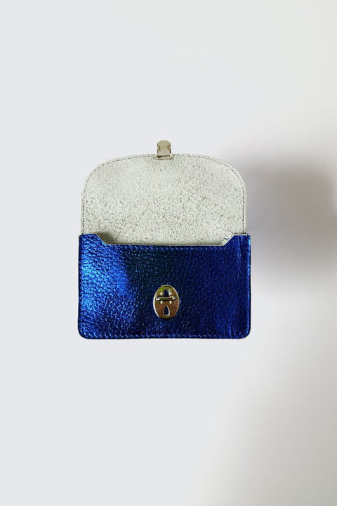 Papoutsi Borsa Geldbörse offen – 5 Kartenfächer Ziehharmonika-Effekt in Metallic-Blau