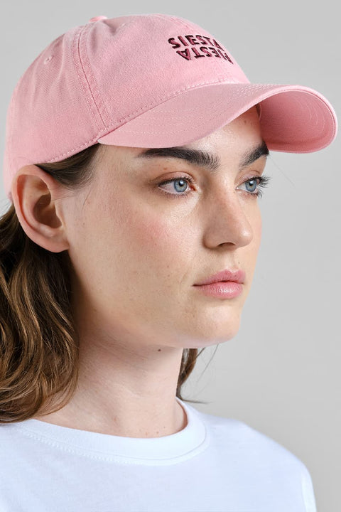 Pink Damenkappe aus Canvas mit gebogenem Schirm