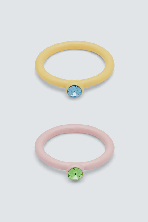 Color Ring Crystal von LULU Copenhagen, Emaille-Ring in Hellgelb und Hellrosa