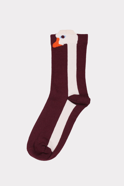 Dane3D Ladies Socks Dark Wine Swan von Danefae, burgunderrote Socken mit dreidimensionalem Schwanenmotiv, Bambus-Viskose, One Size