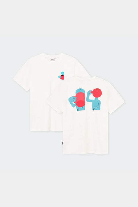 T-Shirt Stockholm Smile Cup Off-White von Dedicated, Regular Fit, Rundhals, Smile-Cup-Print vorne, 100% Bio-Baumwolle GOTS zertifiziert