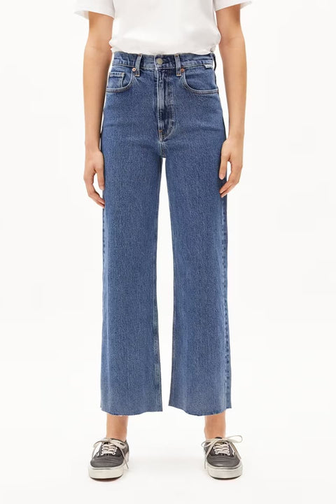 Cropped Jeans mit hoher Taille und Komfort-Stretch