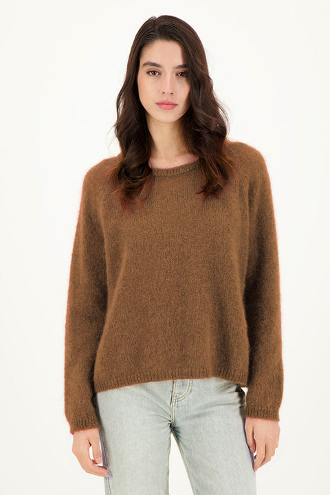 Raglan-Sweater aus Mohair und Merinowolle in Tabak