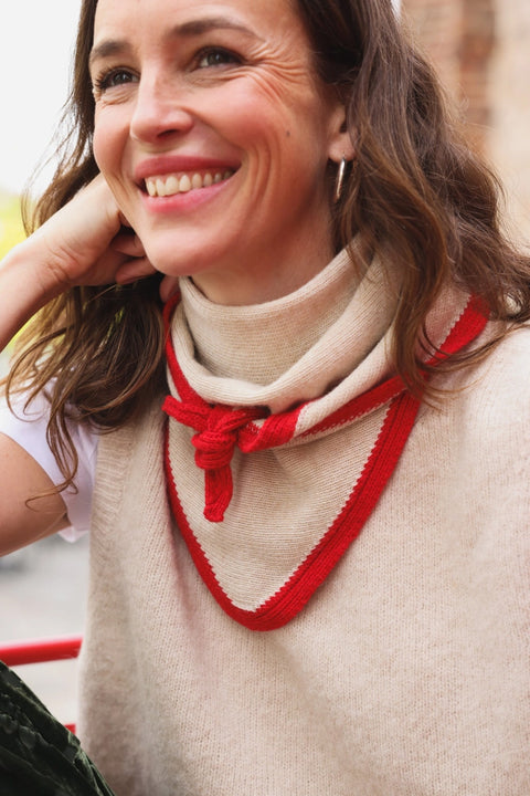 Colette Schal Ecru Rot SO FAMILY, über Schultern drapiert, zweifarbiger Wollschal im klassischen Stil, Made in Italy