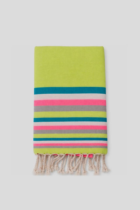 Fouta Miami Lime Fouta du Sud, als Hamamtuch gefaltet, 100 x 200 cm, nachhaltige recycelte Baumwolle