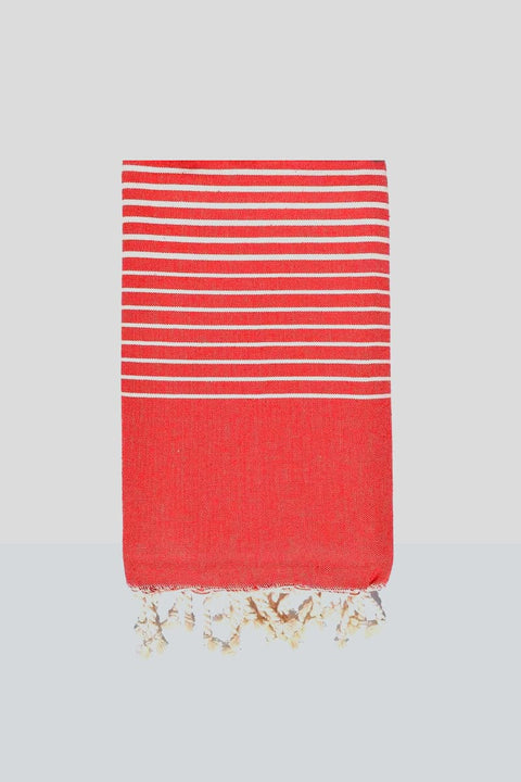 Fouta Portofino Rouge Fouta du Sud, als Hamamtuch verwendet, mediterrane Rotstreifen auf recycelter Baumwolle