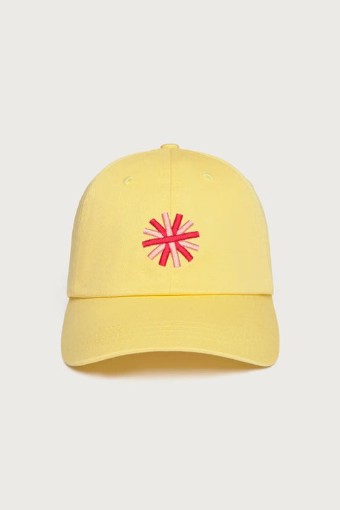 Kappe Chris von Thinking Mu in Sonnengelb, 100% Bio-Baumwolle, normale Passform, verstellbare Schnalle hinten