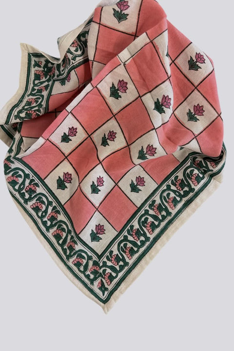 Baby Cotton Neck Scarf Floral Pattern in Pink and Cream White