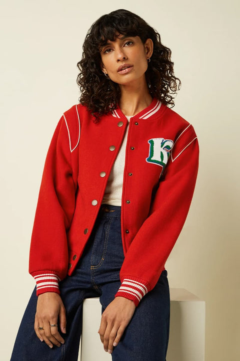 Rote Varsity Jacke mit Baseballkragen
