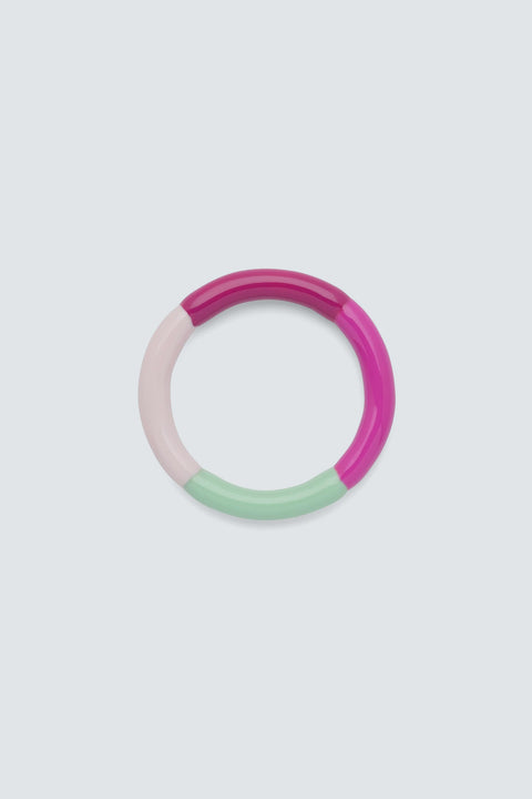 Color Ring Quatro Pink Sunset von LULU Copenhagen, handbemalter Emaille-Ring mit vier Farbtönen, recyceltes Messing, 3–3,5 mm Stärke