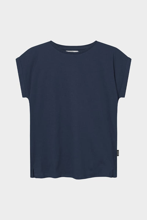 Women’s T-Shirt Made from Soft Organic Cotton in Navy with Side Slits