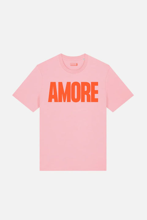 Damen T-Shirt AMORE von NAVUCKO in Pink, AMORE-Design in Orange, normale Passform, 100% Bio-Baumwolle Fairtrade