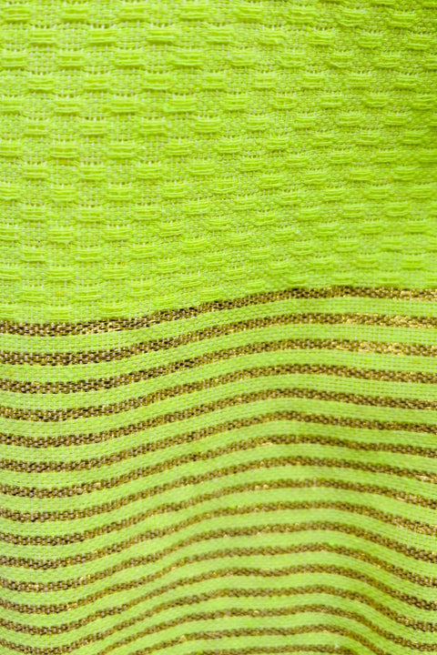 Fouta Nid d'Abeille Fluo Fouta du Sud – Detailansicht Wabenmuster mit Lurex-Schimmer in Neongelb und Gold