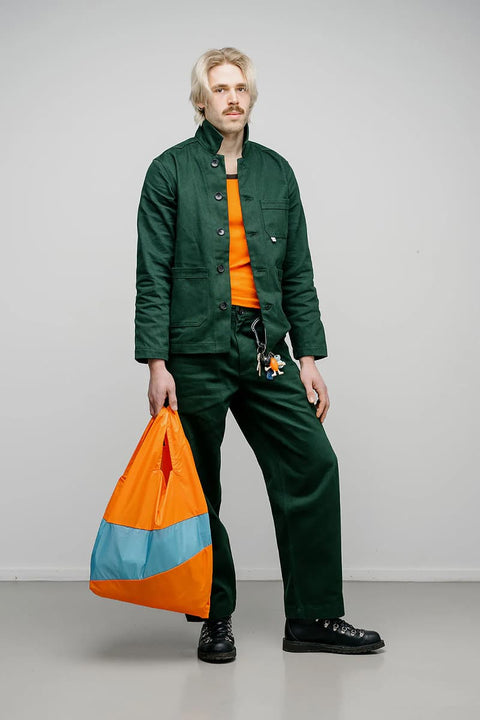 Große orange hellblaue Shopper Bag faltbar Ripstop Nylon