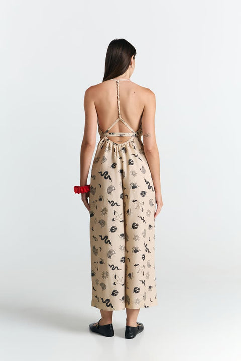 Cremefarbener Overall mit Tierprint