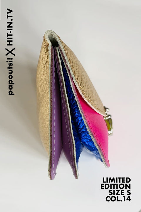 Papoutsi X HIT-IN.TV Portemonnaie Small COL.14, Innenansicht geöffnet, 5 Fächer in Gold Neonpink Lila und Metallic-Blau