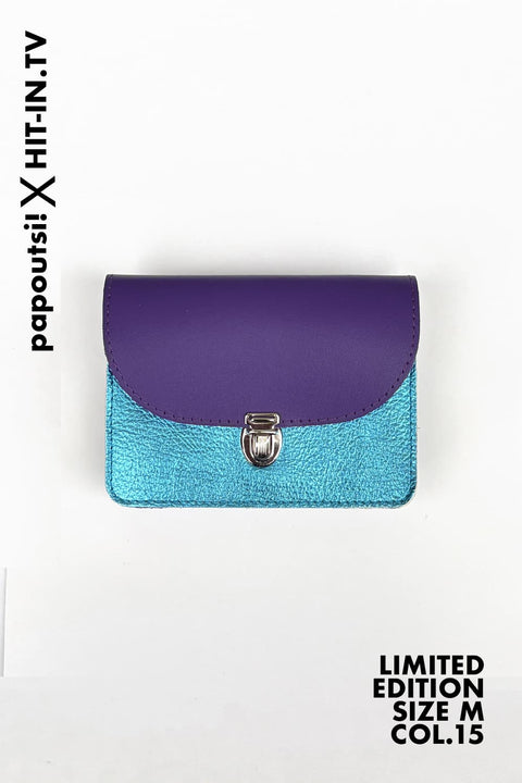 Papoutsi X HIT-IN.TV Portemonnaie Medium COL.15, Rindsleder in Metallic-Hellblau Neongelb Lila Metallic-Gold und Natur, 10 x 13,5 cm