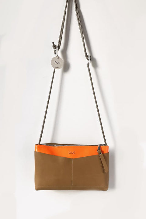 PUC Tasche zum Umhängen, Neonorange mit braunem Topstreifen
