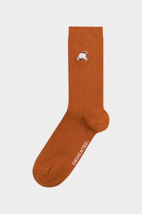 Rib Socks Knivsta Dog Pose in Cinnamon Orange mit Stickerei