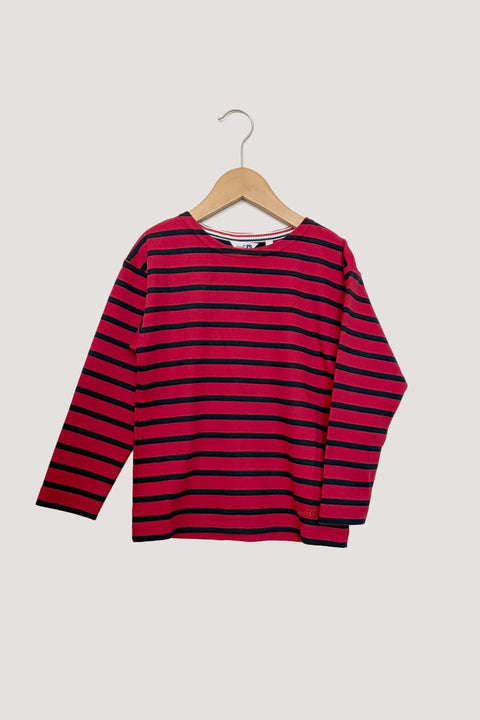 Bretonisches Kinder-Shirt von modAS in Rot und Marine, langärmelig, Rundhalsausschnitt, klassisches Streifenmuster