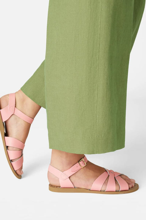 Original Sandale Salt-Water Sandals Pink, Sohlenansicht, handvernähte Laufsohle, wasserdichtes Leder