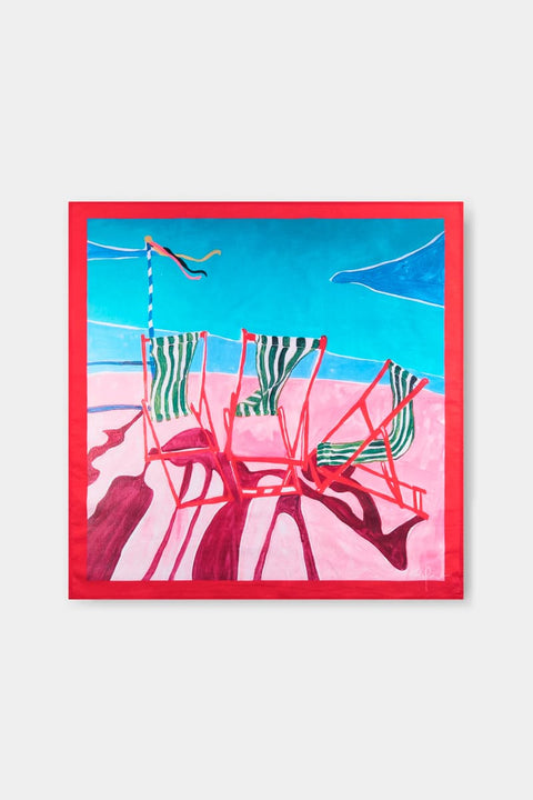 Scarf Kullavik Decks Chairs Multi Color von Dedicated, 60 x 60 cm, Bio-Baumwoll-Voile, bunter Liegestuhl-Print in Multicolor