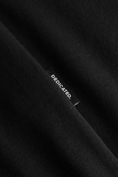 T-Shirt Stockholm Smile Cup Black Dedicated, Frontansicht Regular Fit, schwarzes Shirt mit Smile Cup Grafik, 180 gsm Bio-Baumwolle