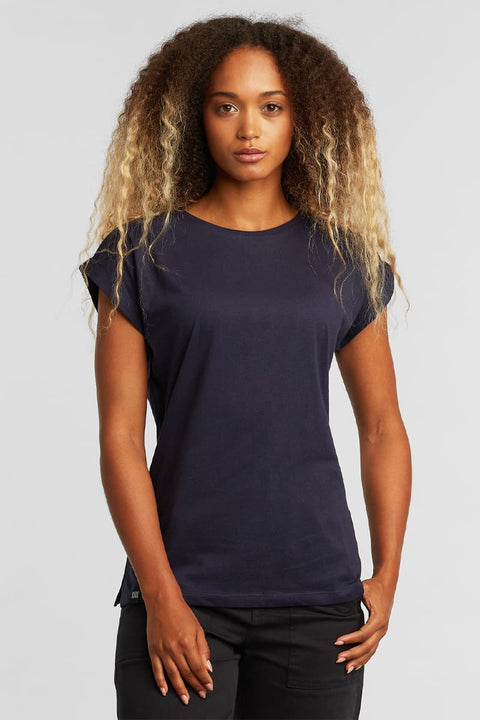 Damen T-Shirt Navy aus Bio-Baumwolle mit Slim Fit und kurzen Ärmeln