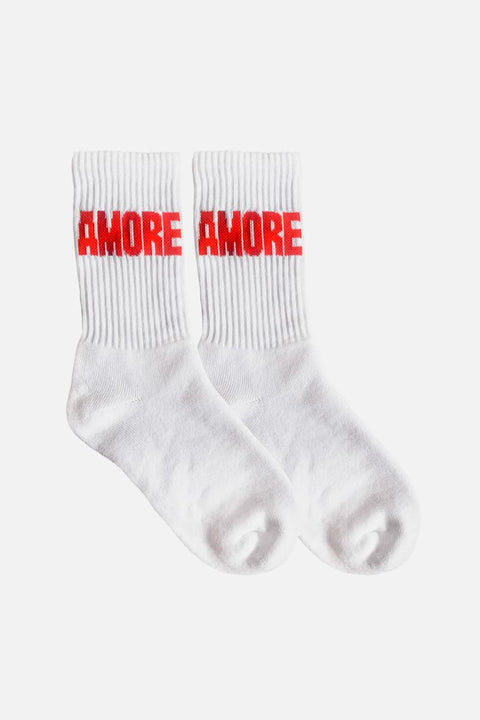 Socken AMORE von NAVUCKO in Weiß mit rotem AMORE-Motiv, 80% Bio-Baumwolle, ca. 16 cm Schaftlänge