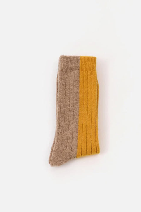Bicolor Wollsocken Mustard Senfgelb Sand von Suite13Lab