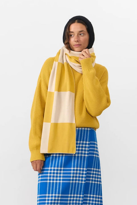 Senfgelb-cremefarbener Schal London Scarf Check Mustard von Suite13Lab