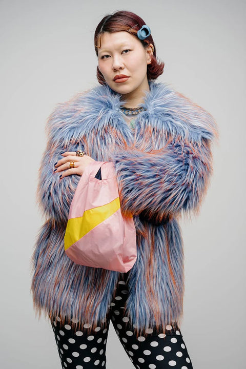 Kleine faltbare Einkaufstasche Ripstop Nylon hellrosa gelb