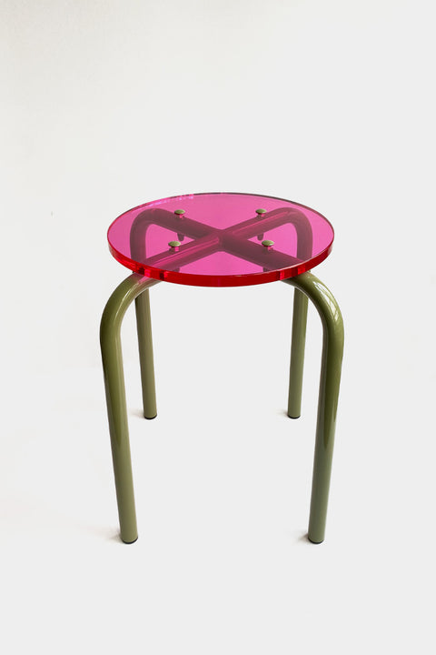 Tabouret Pop Hocker in Pink und Olive von Laurent Badier