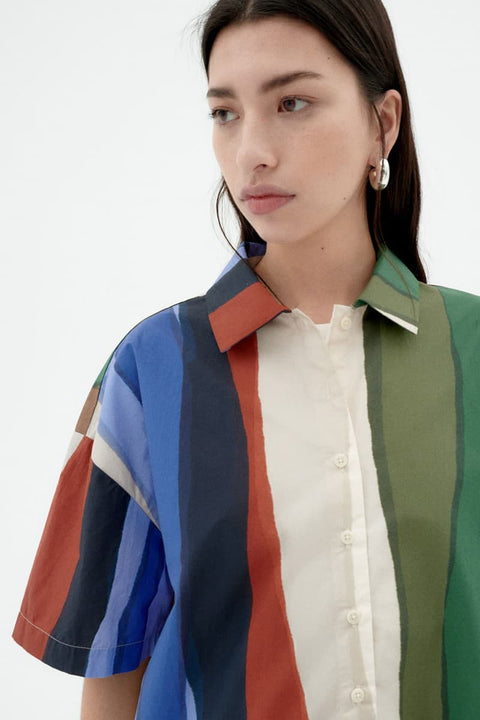 Thinking Mu Bluse mit kurzen Ärmeln und Knopfverschluss