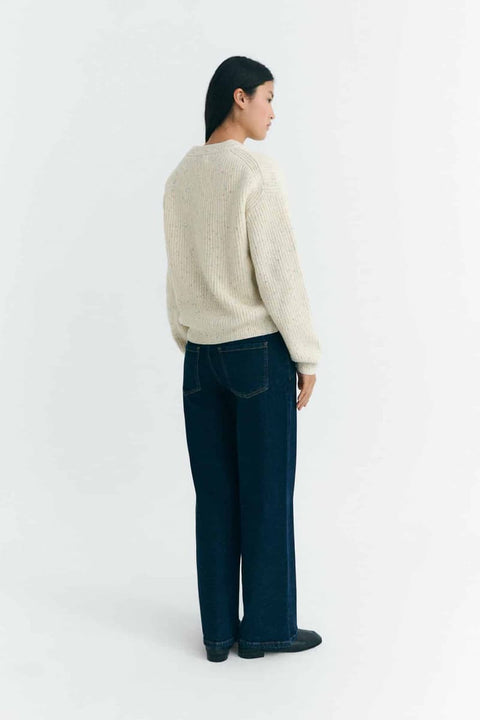 Cremeweißer Sweater aus 100% Wolle mit Konfetti-Details