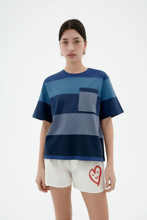 Blau gestreiftes Damen-T-Shirt aus Bio-Baumwolle von Thinking Mu