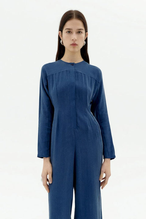 Damen-Jumpsuit mit Rundhalsausschnitt und lockerer Passform