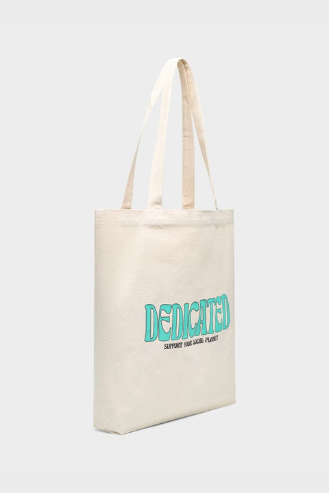 Tote Bag Torekov Vacay Off-White, nachhaltige Baumwolltasche mit sommerlichem Design und „support your local planet“-Aufschrift