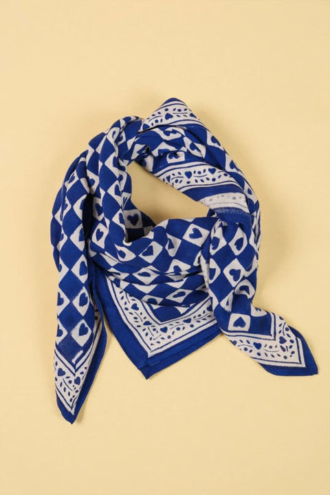 Maison Augustin Foulard Damier Bleu – Baumwolltuch Karo-Muster Blau-Weiß, Block-Print, 100 × 100 cm