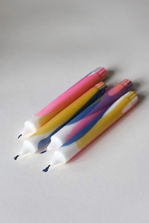 Handgedippte Stabkerzen im 3er Set in Pink, Nachtblau und Senfgelb