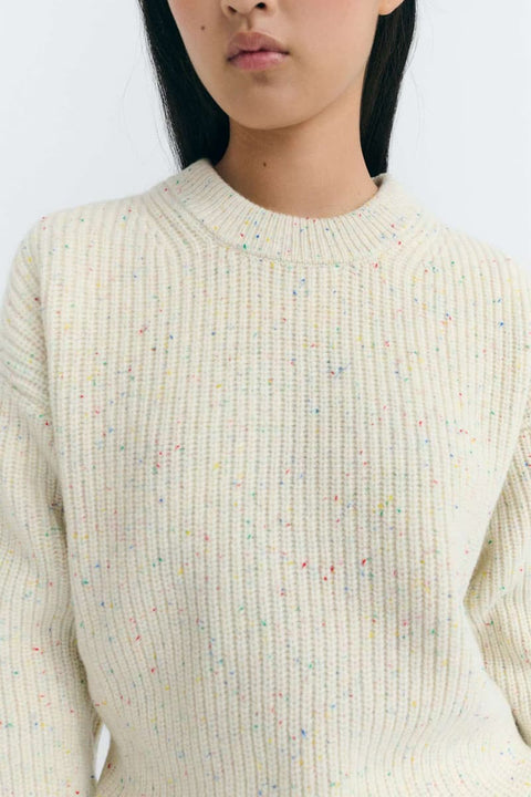 Ecru Carmen Wollpullover Thinking Mu mit Rundhalsausschnitt