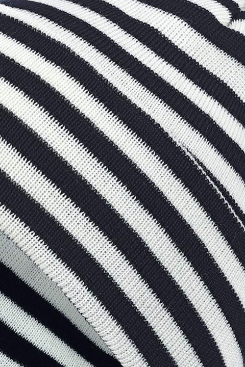 Damen Mütze aus reiner Merinowolle Navy-natur geringelt
