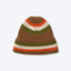 Thinking Mu Amor Beanie – Frontansicht mit Thinking MU Label, bunt gestreift