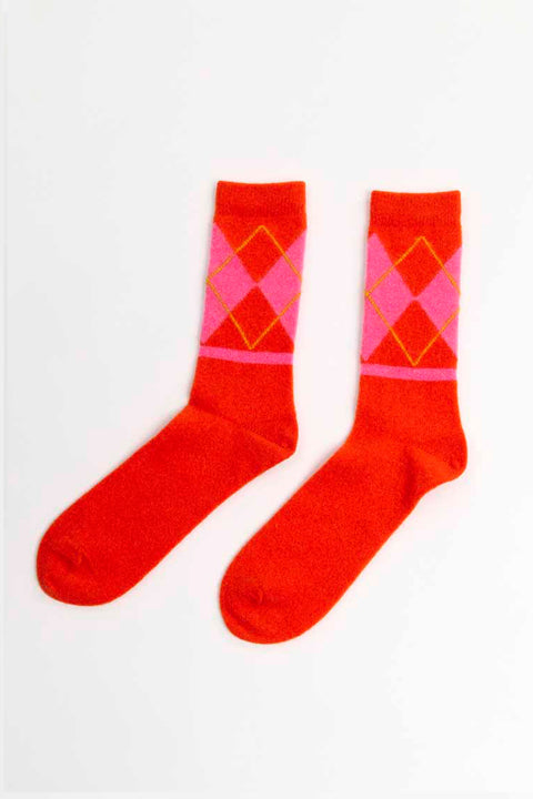 Suite13Lab Argyle Socks, Orange-Rosa, Merinowolle