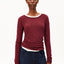 Einiaara Soft Langarmshirt Velvet Red von ARMEDANGELS, Slim Fit extra lang, Rundhals, Langarm, offene Kanten, 100% Bio-Baumwolle