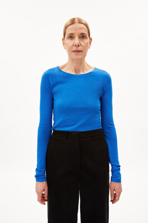 Langarm-Basic-Shirt "Enriccaa Soft" in warmem Blau - Vorderansicht